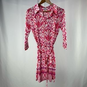 NWT Jean-Pierre Klifa Donna‎ Collared 3/4 Sleeve Faux Wrap Dress in Pink Size M